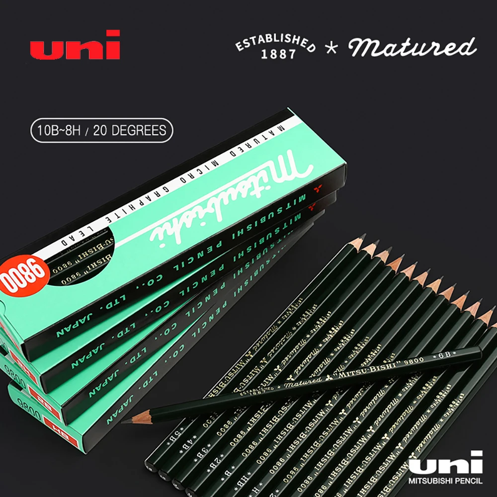 

12pcs Japan UN 9800 Sketch Painting Pencil Art Supplies Charcoal Student Use 2B Hexagonal Rod Anti-Fatigue 4B/HB/2B