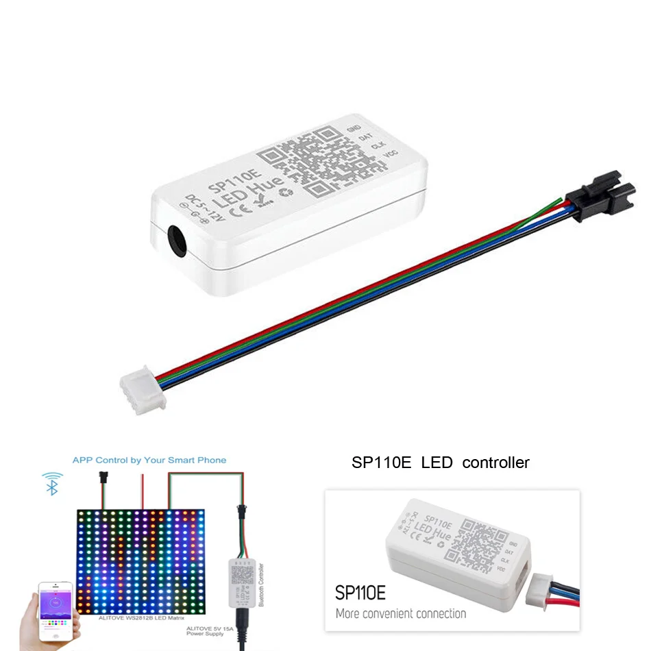 SP110E Bluetooth-compatible Pixel light Controller WS2811 WS2812 dimmer SK6812 RGB RGBW WS2801 pixels Led Strip IOS Android