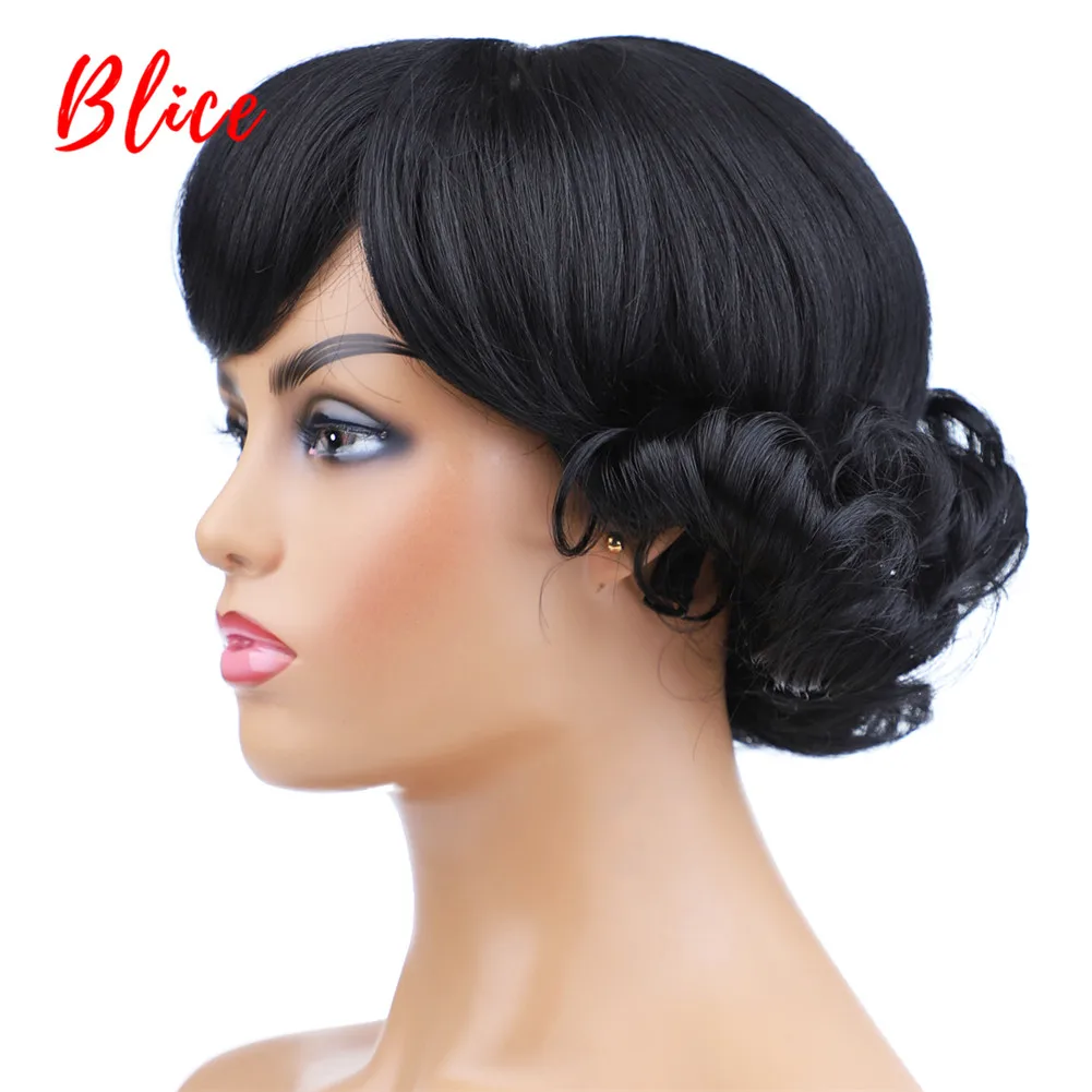 Blice Short Curly Synthetic Wigs Tail Warping Free-Bang Heat Resistant Hairstyle High Temperature For Women