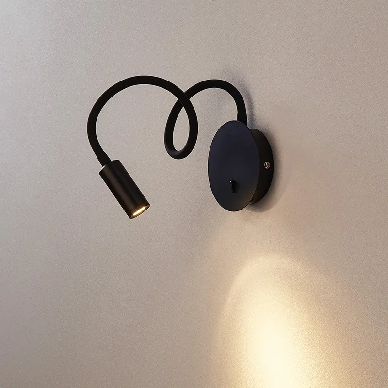 

Free Bend Soft Lights New 3W Led Wall Lamps Personality Bedside Reading Light Easy Mount on The Wall Indoor Lighting with Switch