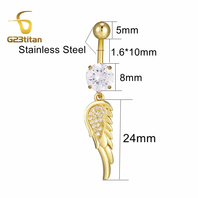 14G ciondolo ciondolo ombelico anello Color oro bilanciere in acciaio inossidabile zircone dorato orecchino ombelico donna gioielli Piercing Sexy