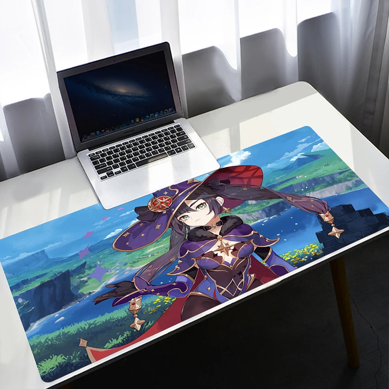 Tapete de mesa de borracha natural tapete do rato da decoração do escritório da esteira do rato do jogo mousepad do jogo do tamanho grande do impacto de genshin