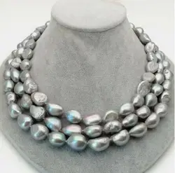 Freshwater 9-10mm 3 Strands Cultured Baroque Pearl Necklace 17''-19