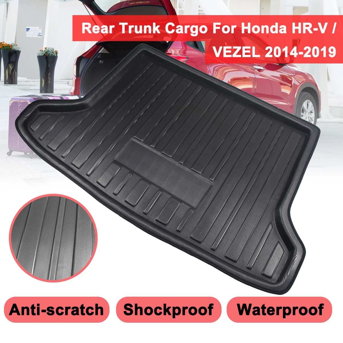 For Honda HR-V Vezel HRV 2014 -2019 Cargo Liner Boot Tray Rear Trunk Cover Matt Mat Floor Carpet Kick Pad Mud Non-slip Anti Dust