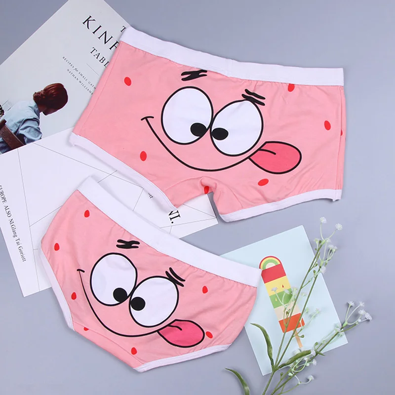 2PCS Couple Panties Cotton Panties Cozy Lingerie Female Underwear Men boxer shorts funny Pink Cute cartoon boxers Lovers