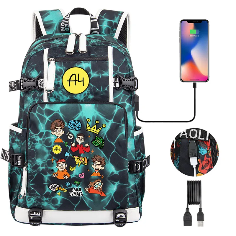 2022 NEW а4 мерч рюкзак Boy Girl Backpack USB ВЛАД А4 Cartoon Children Bookbag Men Teenagers Fashion Traveling Backpack