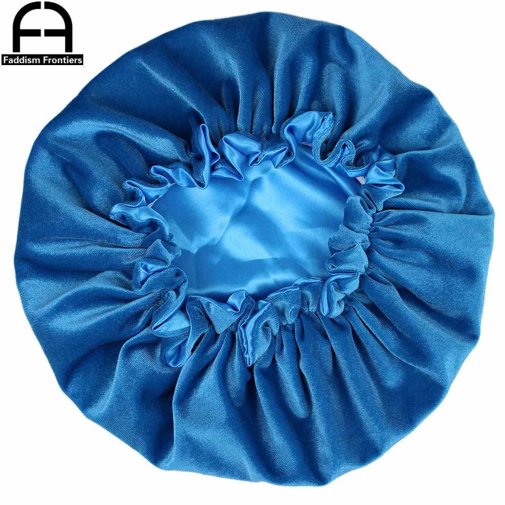 New Reversible Velvet Bonnet Satin Lined Elastic Band Bonnets Sleeping Cap Women Lady Turban