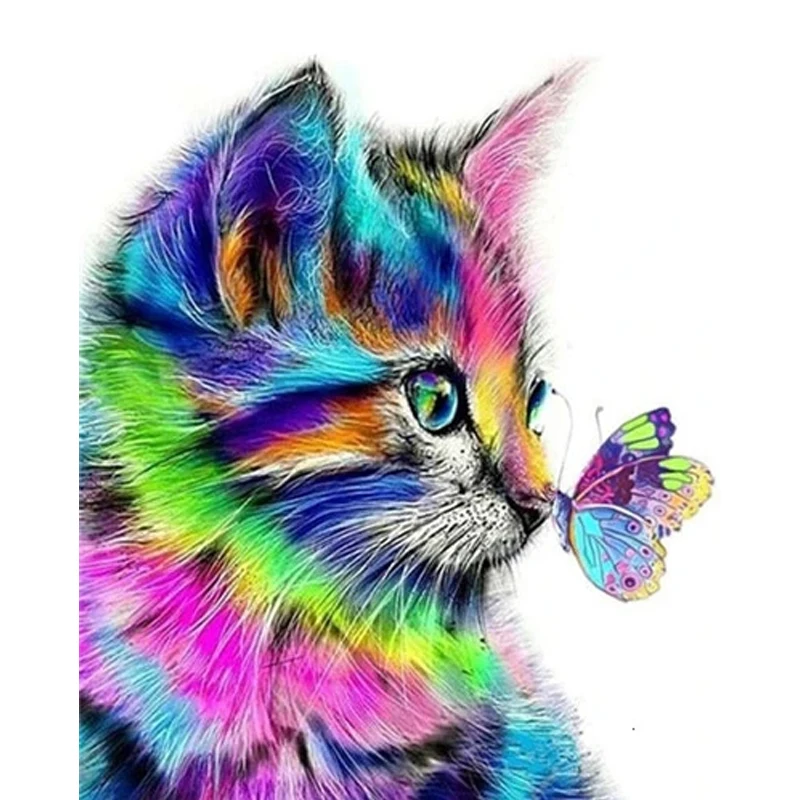 GATYZTORY Diy Pictures By Numbers Kits For Adults Handpainted Color Cat With Butterfly Oil Painting By Number