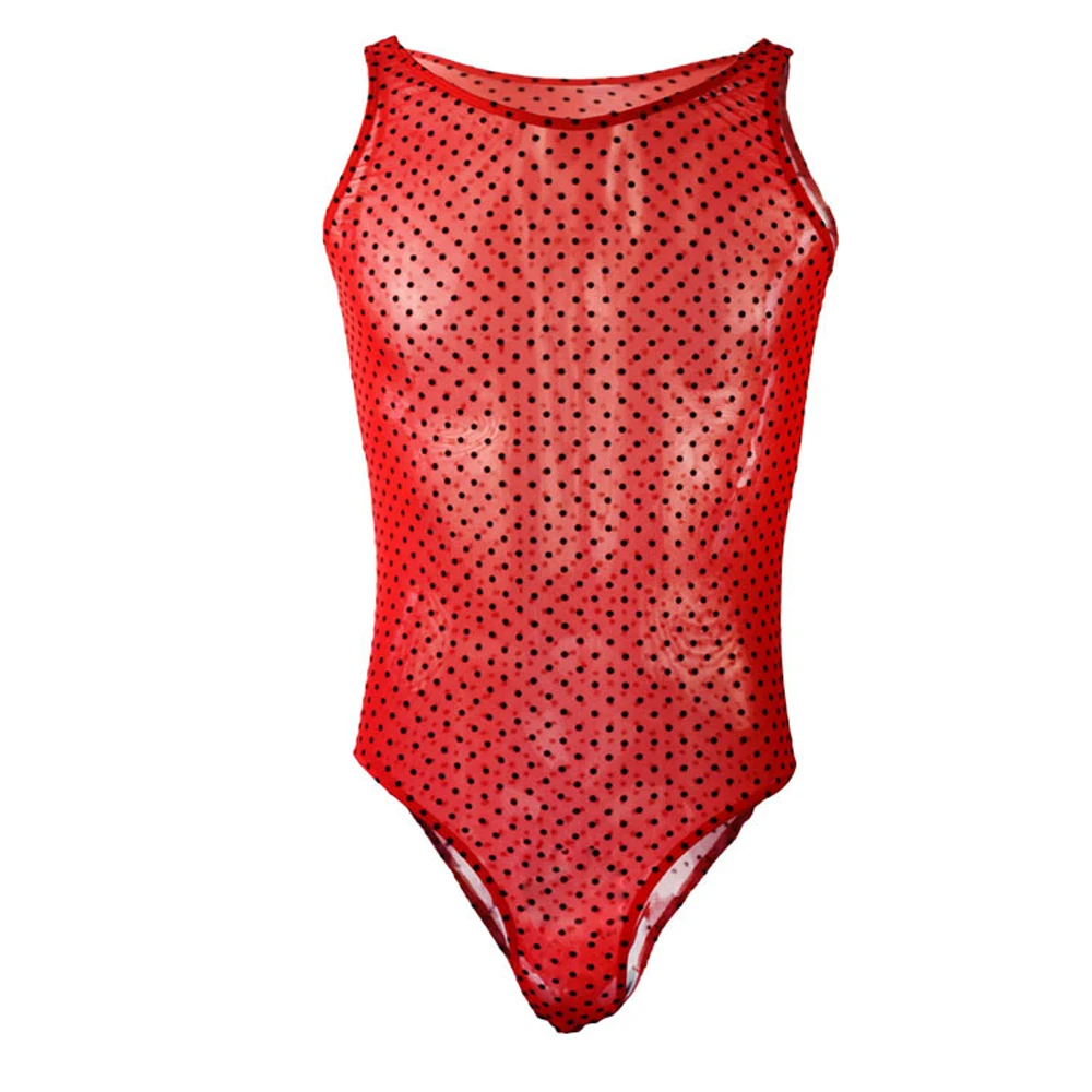 

Sexy mens underwear male translucent gauze dot man bodysuit mankini Thongs ZJH846L