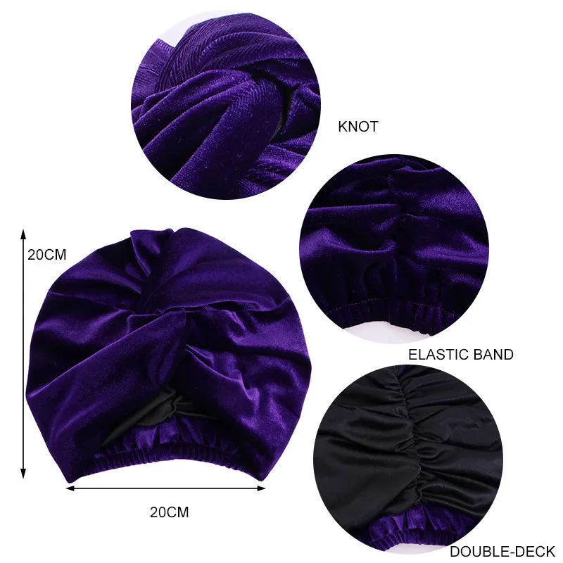 2022 Winter Satin Lined Velvet Turban Cap Soft Woman\'s Headwrap Muslim Under Hijab Hat Elastic Bonnet Twisted Turbans