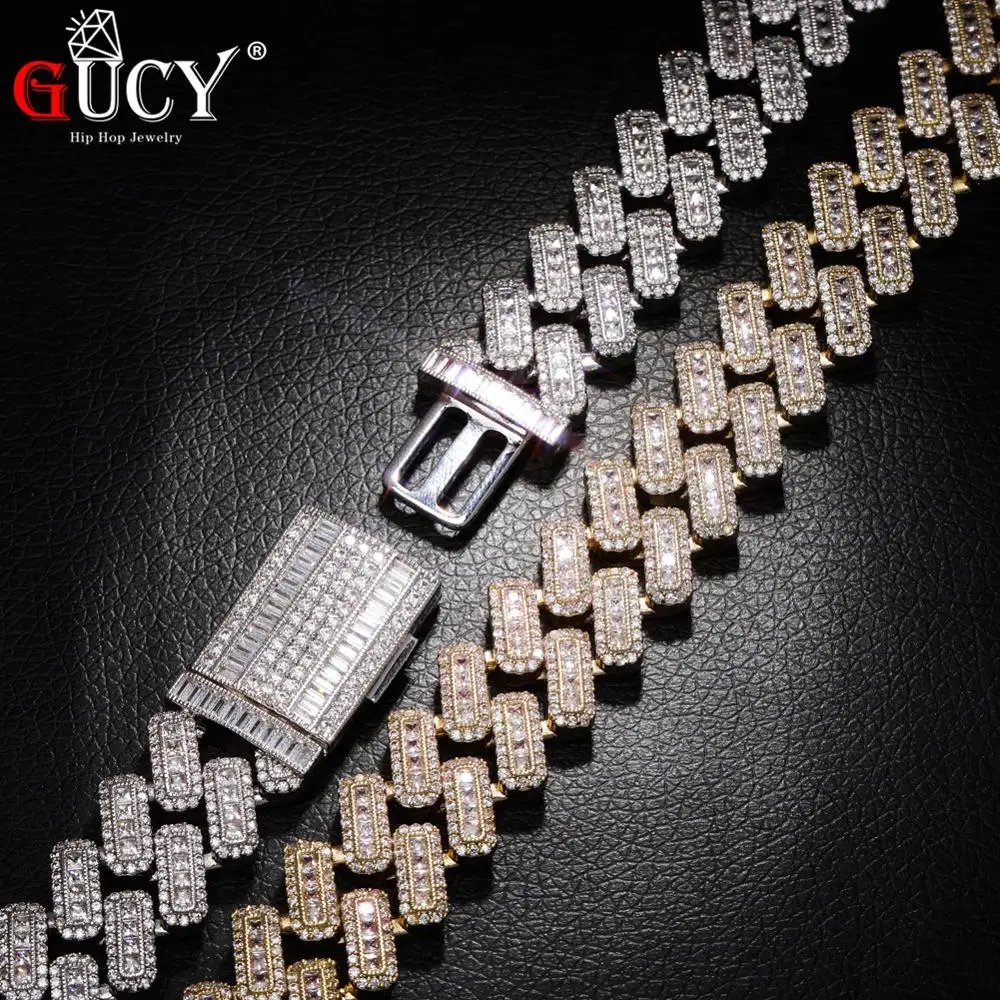 

GUCY20mm Miami Prong Set Cuban Chains Necklace For Men Gold Silver Color Hip Hop Iced Out Paved Bling CZ Rapper Necklace Jewelry