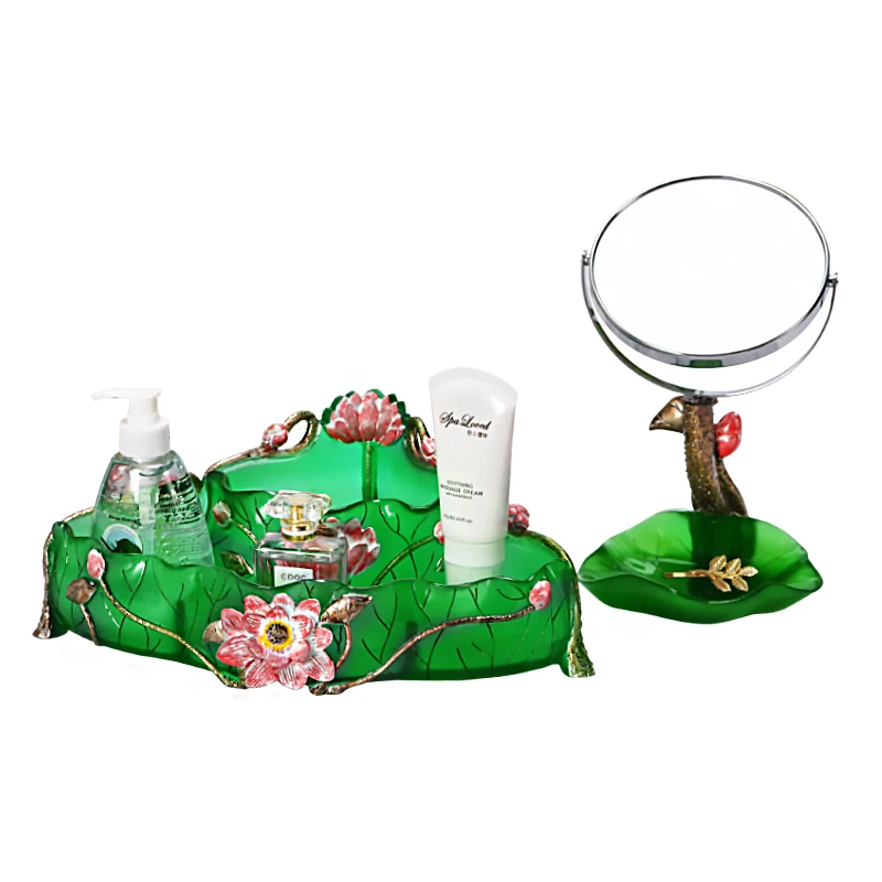 Lotus Green Bathroom Accessories Set-Cleaning Brush-Soap Dish- Ashtray-Home Decor-Make Up Box-Tissue Case- Mirror