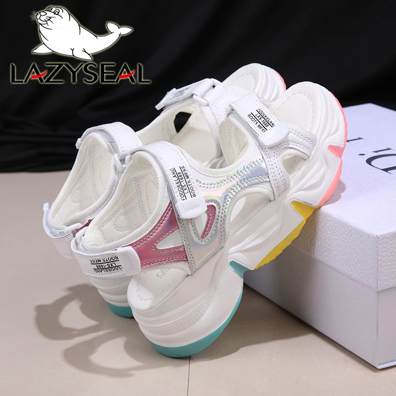 Lazyseal Platform Sandalen Vrouwelijke Zomer 2020 Vrouwen Dikke Bodem Regenboog Zool Klittenband Schoen Wedge Met Open Teen Platform schoenen