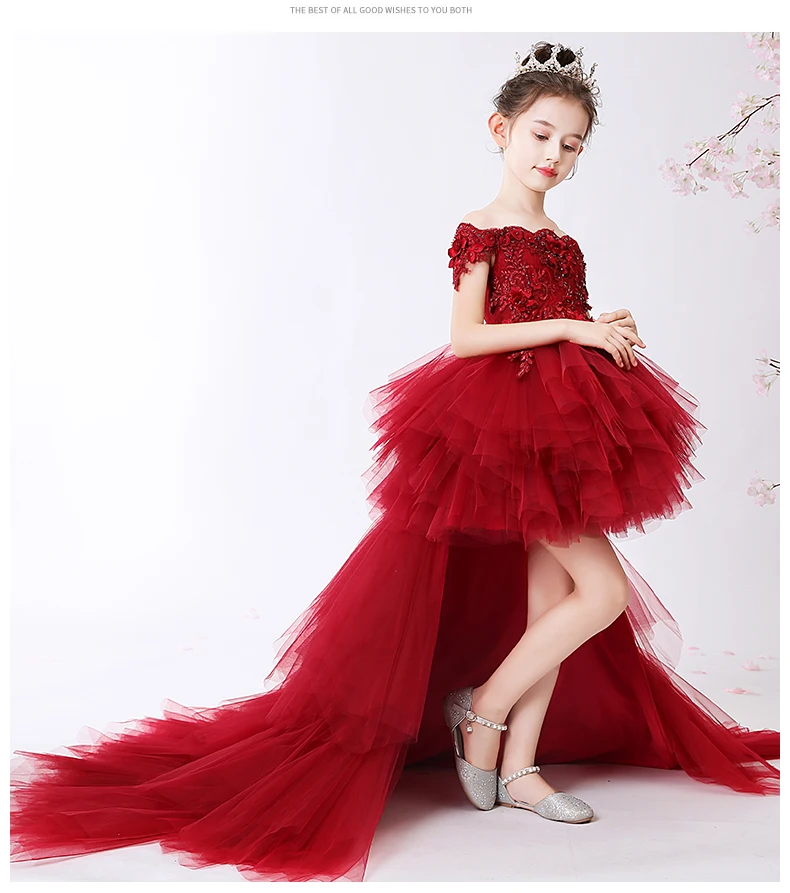 Long Trailing Flower Christmas Girl Dress Wedding Princess Tutu Party Events Dresses For Teenage Girl Dress Ceremonies Clothes