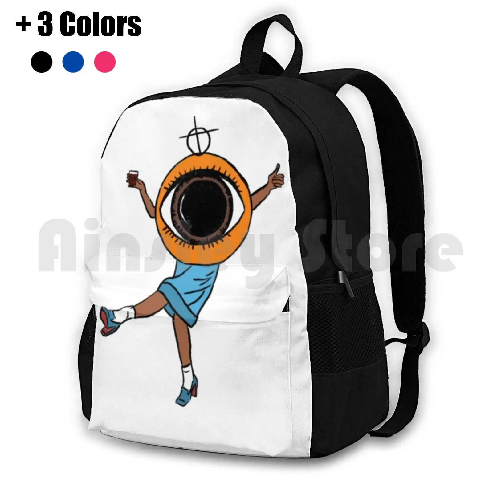 Eyeball Lady Outdoor Hiking Backpack Waterproof Camping Travel Vintage Costume Costume Blue Orange Eye Blue And Orange Lady In