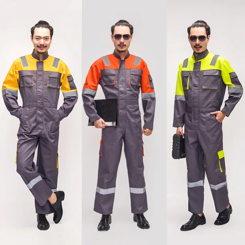 Mens Work Clothes Working Coverall Spring Worker Jumpsuit Long Sleeve Overall Comfortable Hi Vis Reflective Factory Suit Uniform