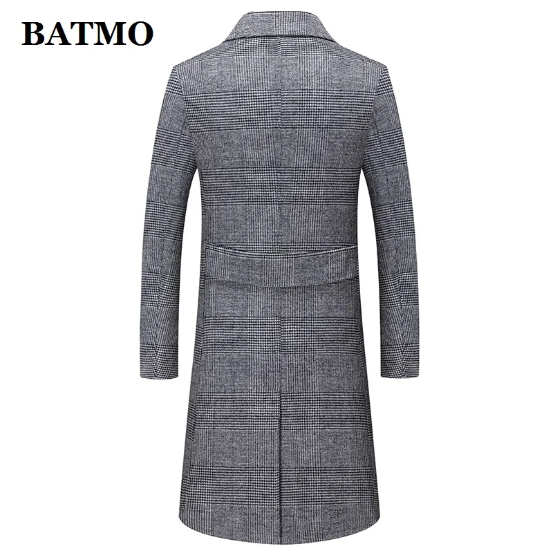 BATMO 2022 new arrvial high quality 80% wool Double Breasted plaid long trench coat men,jackets Overcoat 007