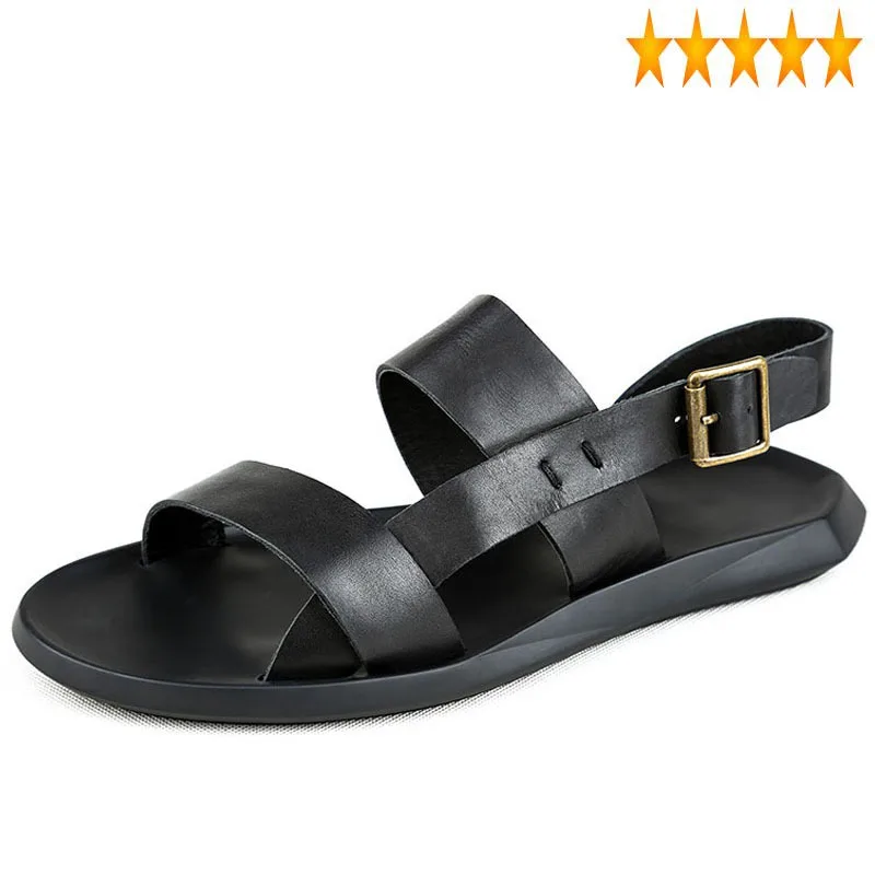 

Fashion Beach Sandals For British Men Buckle Straps High Quality Leather Flats Slippers Schuhe Herren Roma Peep Toe Sandal Shoes