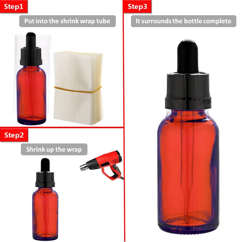 200Pcs Shrink Wrap Film for Glass Bottles 30ml, Clear PVC Heat Shrink Wrap Bands for Essential Oil Bottle 2.16x3.42 inches