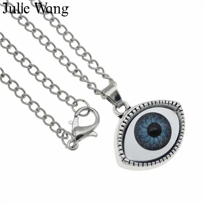 Julie Wang Alloy Human Evil Eye Necklace Plastic Eyeball Multicolor Chain Pendants Fashion Women Jewelry collares Bijoux Femme