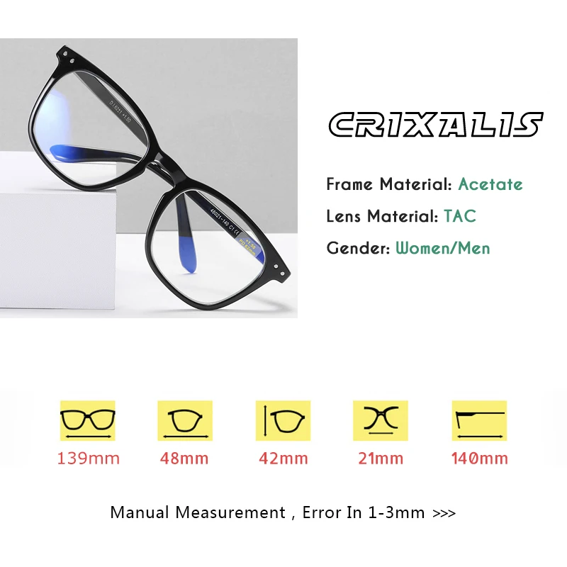 CRIXALIS Square Reading Glasses For Women Men Vintage Prescription Myopia Presbyopic Eyeglasses Computer Glasses Male Female