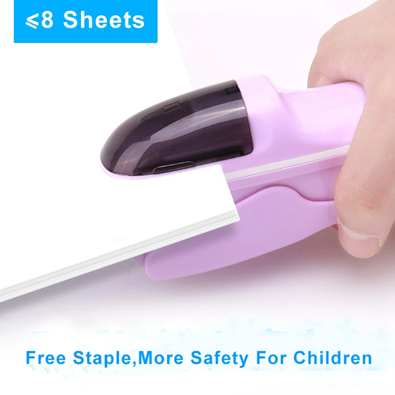 MQQ Manual Metal Stapler Staple-Free Stapler Safety Staple Less Than 8 Sheets Environment Friendly