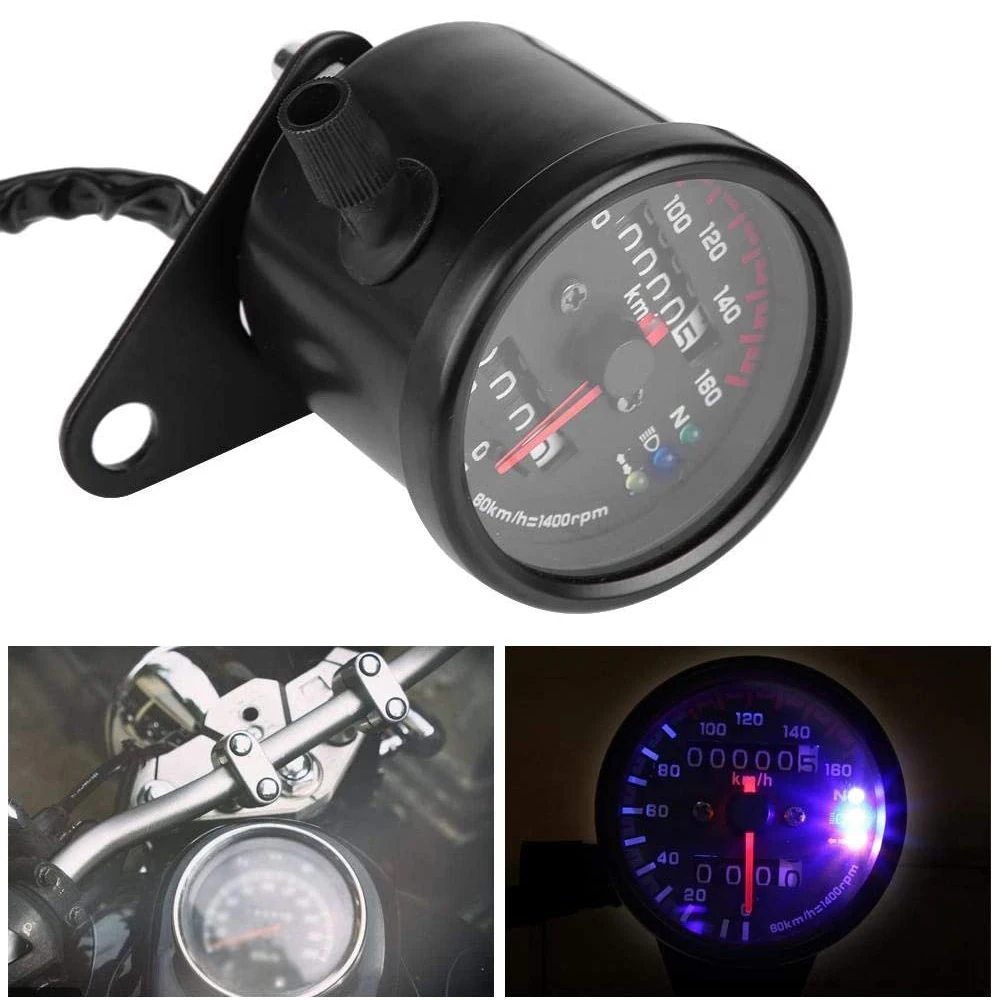 Universal Motorcycle Speedometer Odometer Gauge for Cafe Racer Motorbike with LED Signal Light Backlight Indicator