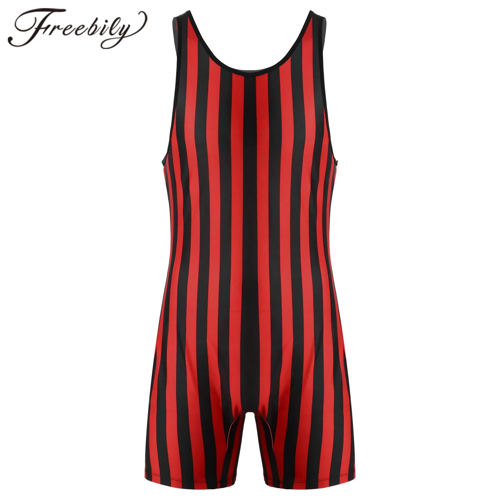 

Men's Gymnastics Leotard Striped Wrestling Singlet Bodysuit Weight Lifting Stretchy Workout Athletic Jumpsu