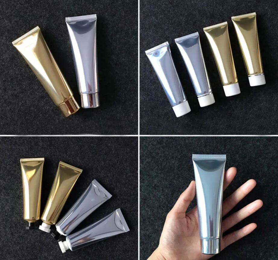 

50ml aluminum plastic shinny silver/gold soft tube for mild wash butter hand cream essence lotion emulsion serum cosmetic hose