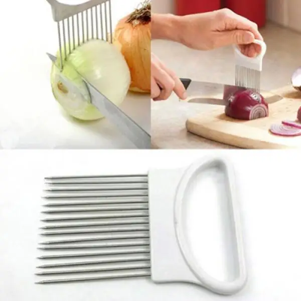 New 1PC Kitchen Gadgets Onion Slicer Tomato Vegetables Safe Fork Vegetables Slicing Cutting Tools Random Color