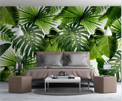 Custom wallpaper mural Nordic hand-painted tropical plants fresh rainforest palm leaf indoor background wall 3d wallpaper photos