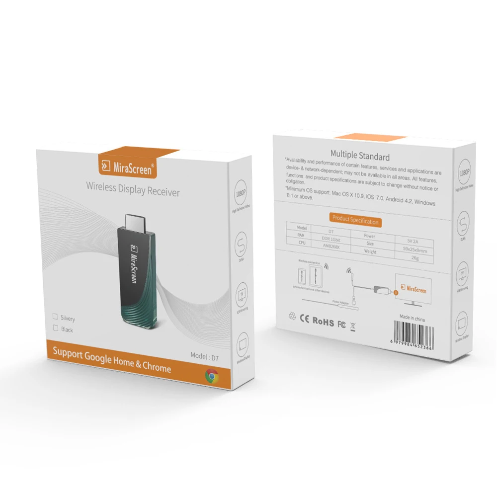 Licht Eenhoorn Mirascreen D7 1080P 2.4G / 5G Draadloze Weergave Ontvanger Tv Dongle Miracast Airplay Dlna Mirroring hdtv Chrome Gegoten