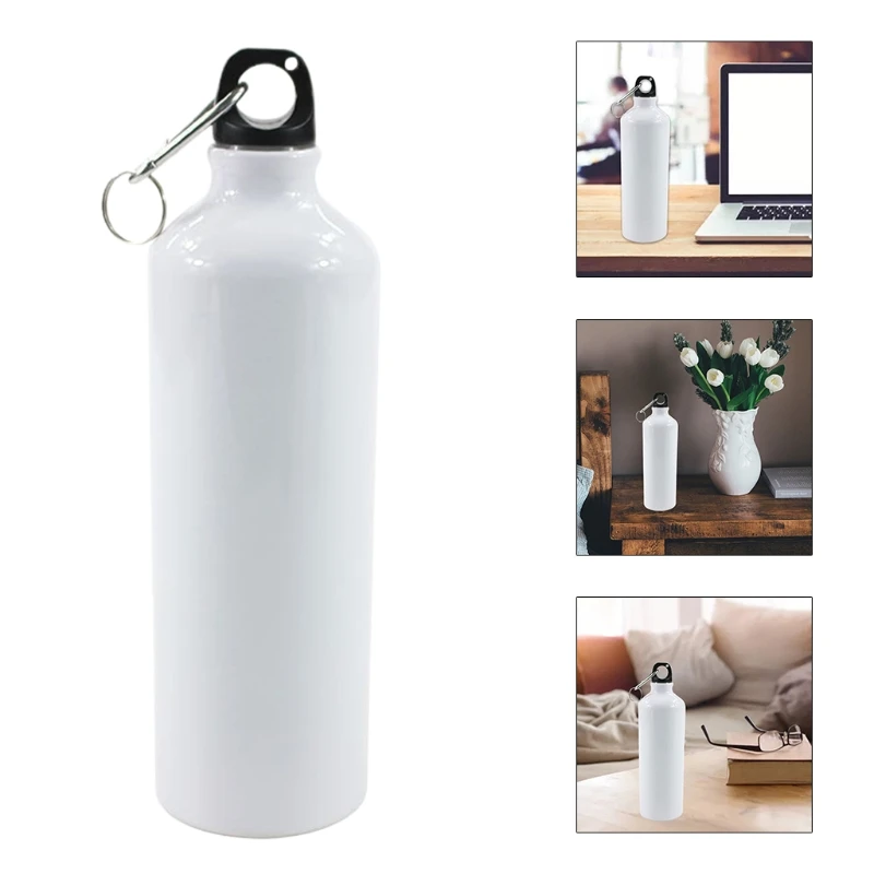 400/500/600/750ml White Blank Sublimation Water Bottle with Carabiner Aluminum Outdoor Sport Kettle for Heat Press Print