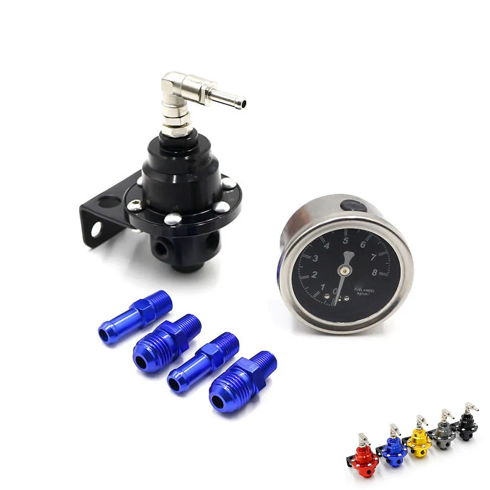 New Universal Adjustable Aluminum Fuel Pressure Regulator With Gauge Kit Black Titanium Red Gold Blue 5 color