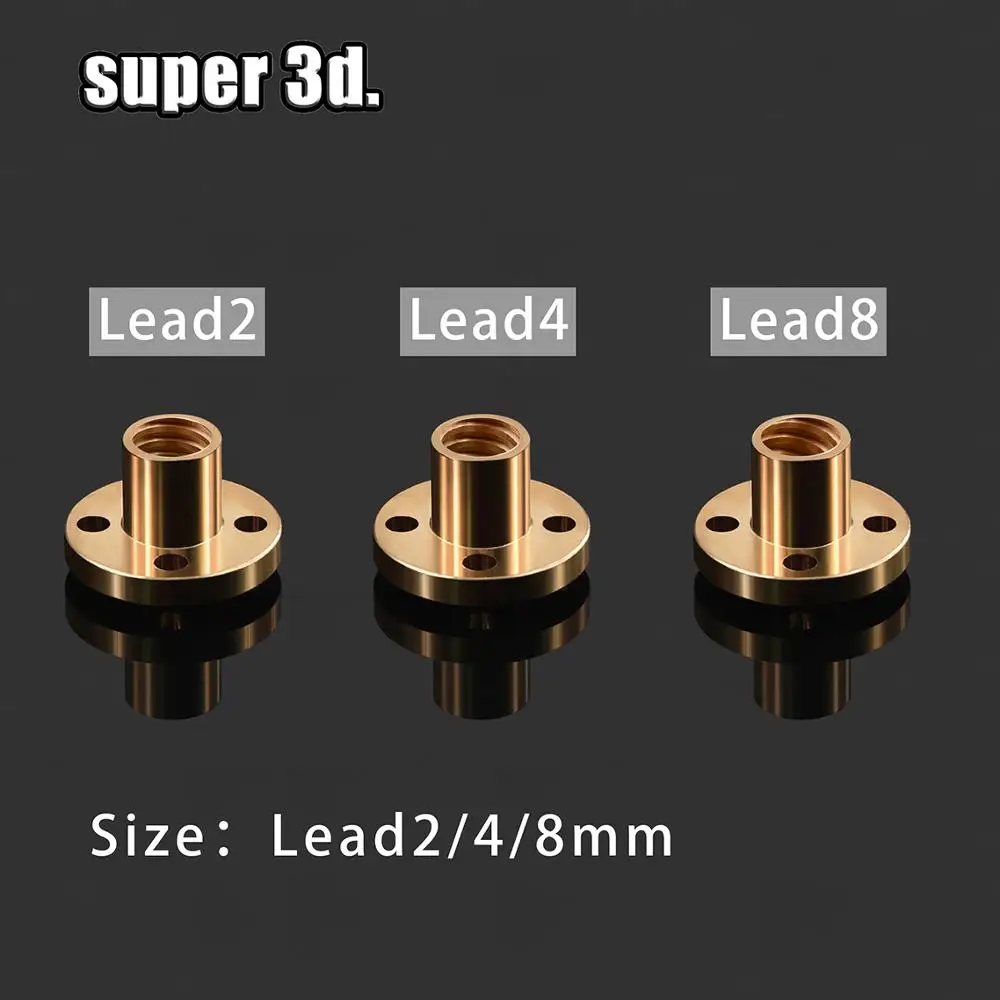 Trapezoidal Porca Parafuso de Cobre, Acessórios para Impressora 3D, Porca 2mm, 4mm, 8mm, Stepper Motor, Rail, CNC, T8