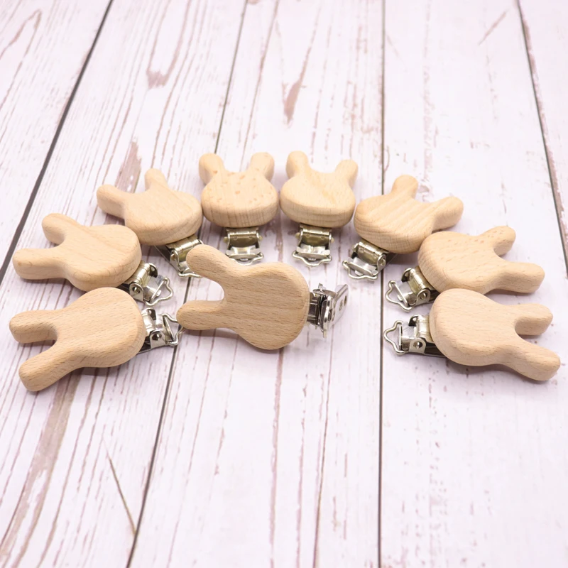 

5PCS Wooden pacifier baby accessories wooden animal pacifier metal holder rabbit pacifier wooden baby teeth