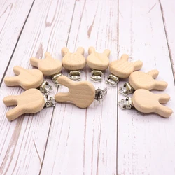 5PCS Wooden pacifier baby accessories wooden animal pacifier metal holder rabbit pacifier wooden baby teeth