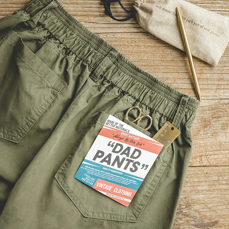 2020 New Casual Cotton Dad Pants Regular Straight Fit Solid Khaki Pants With Elasticated Waist 4 Colors