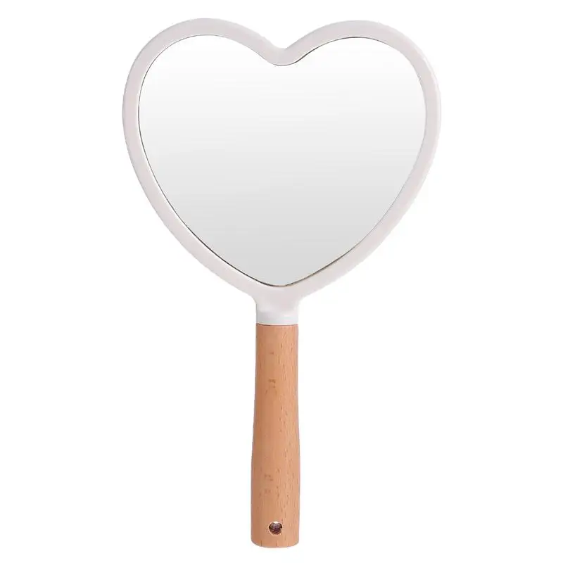 

1pc Makeup Mirror Wooden Handle Handheld Mirror Heart Shape Fan Shape Mirror Round Square Mirror Salon Makeup Mirror