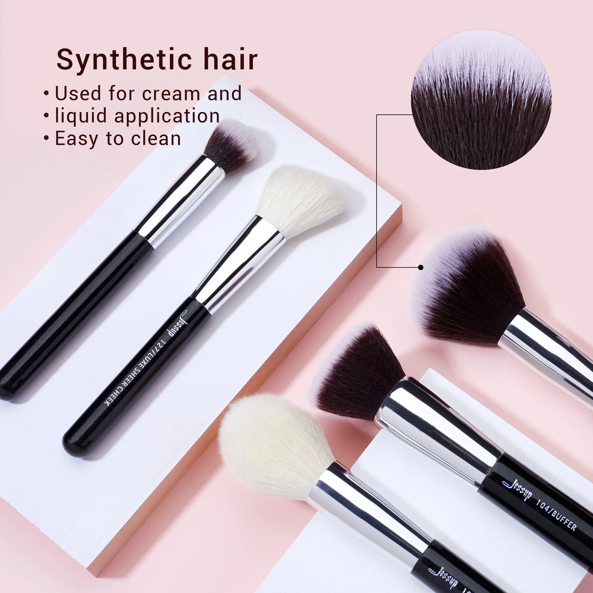 Set di pennelli per trucco Jessup fondotinta per capelli sintetico-naturale in polvere fard ombretto frullatore fodera Kit cosmetico di bellezza