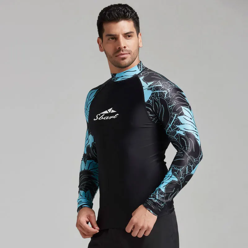 Camiseta Rash Guard para hombre, protección solar UV, camiseta de manga larga, camiseta Skins, capa Base de compresión, traje de neopreno, surf estampado, buceo de natación