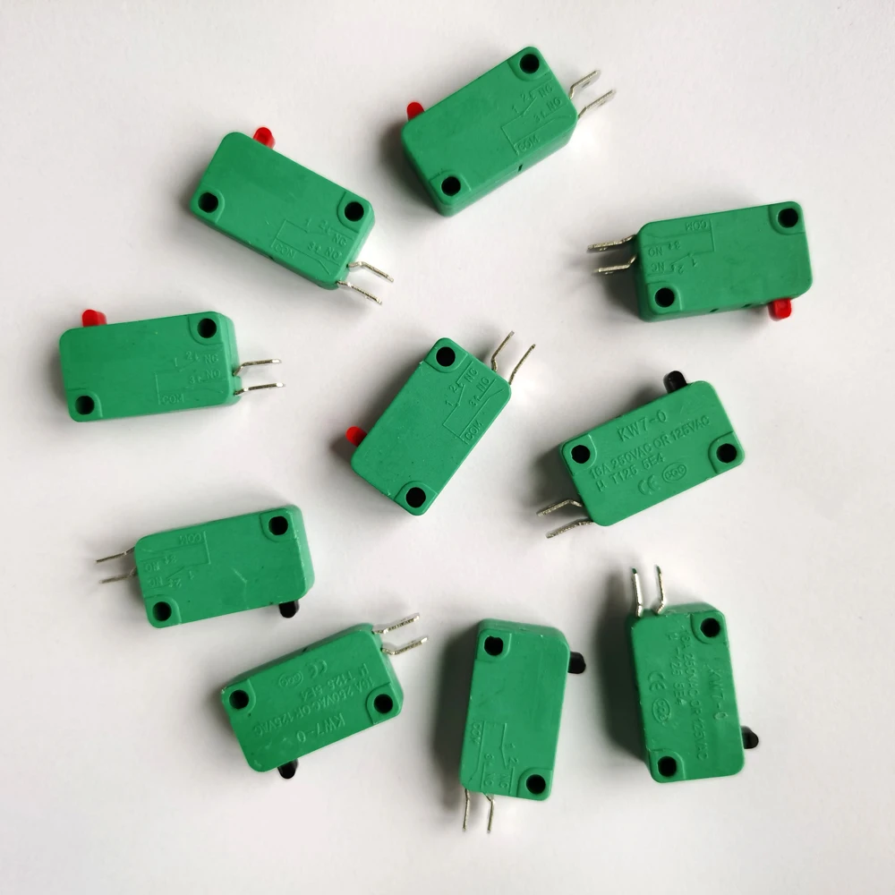 10pcs Microswitch Sensitive Micro Switches Red Black Button NO 16A 125V/250VAC KW7-0-AF for Special High-Current Welding Torch