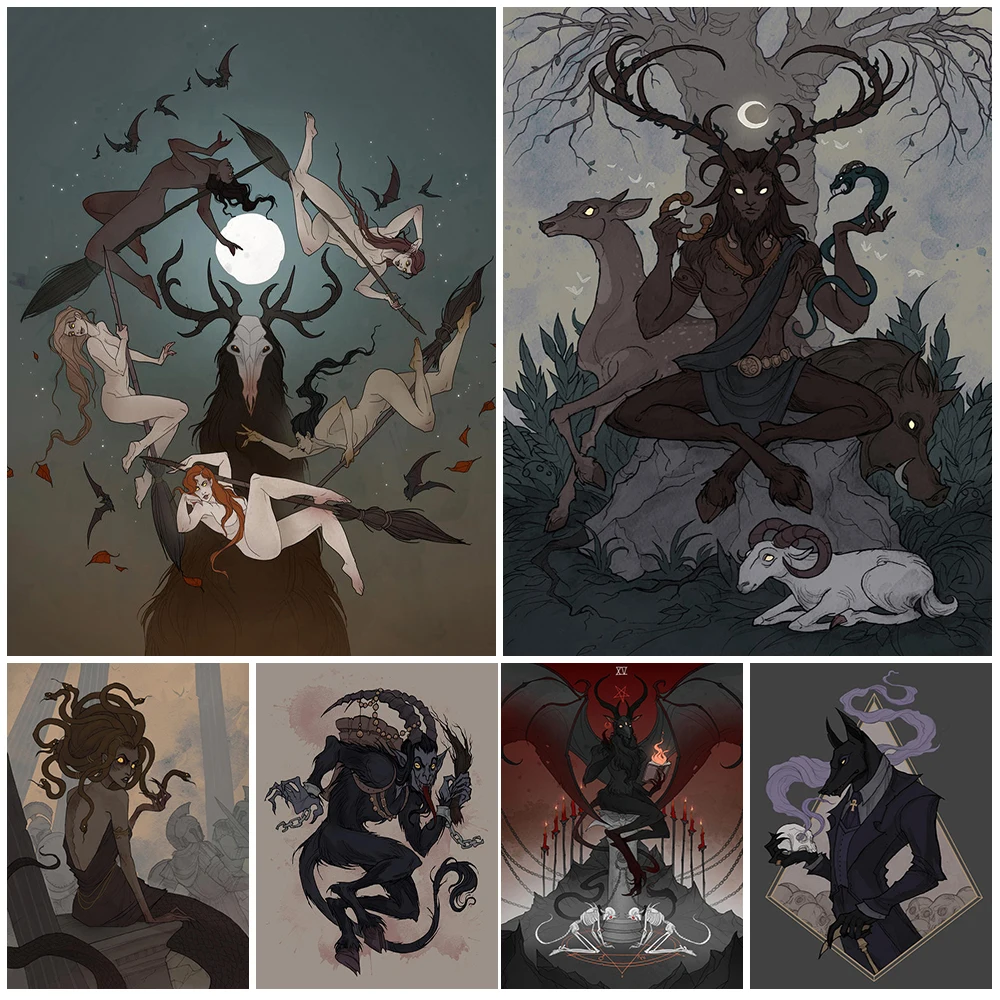 

Cernunnos,Jorogumo,Medusa Mythical Characters Poster And Print Decoraitve Wall Art Canvas Painting For Living Room Decoration