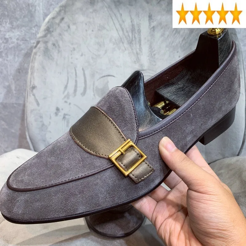 

Mens Vintage 2021 Slip New On Loafers Driving Flats Buckle Cow Suede Leather Business Man Formal Groom Wedding Dress Shoes