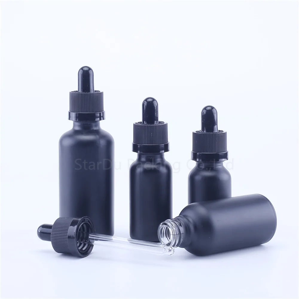 

5ml 10ml 15ml 20ml 30ML 50ml 100ml Matt Black Glass Bottle With Dropper For Essential Oil Child Safety Cover 100pcs/lot