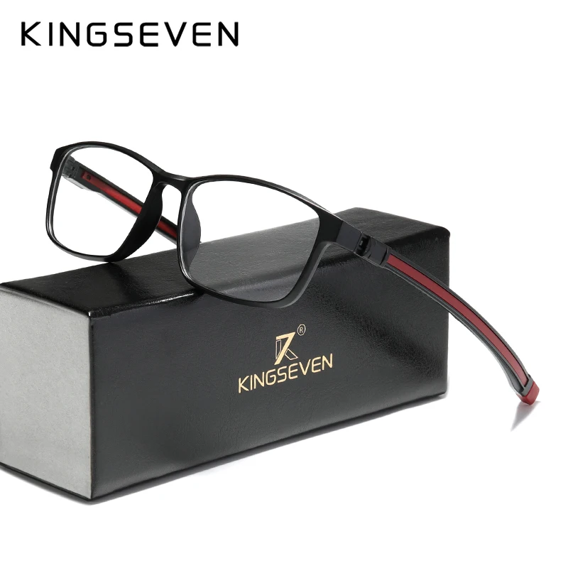 KINGSEVEN TR90 Glasses Frame Men Ultralight Square Myopia Prescription Eyeglasses 2023 Metal Full Optical Protection Eyewear