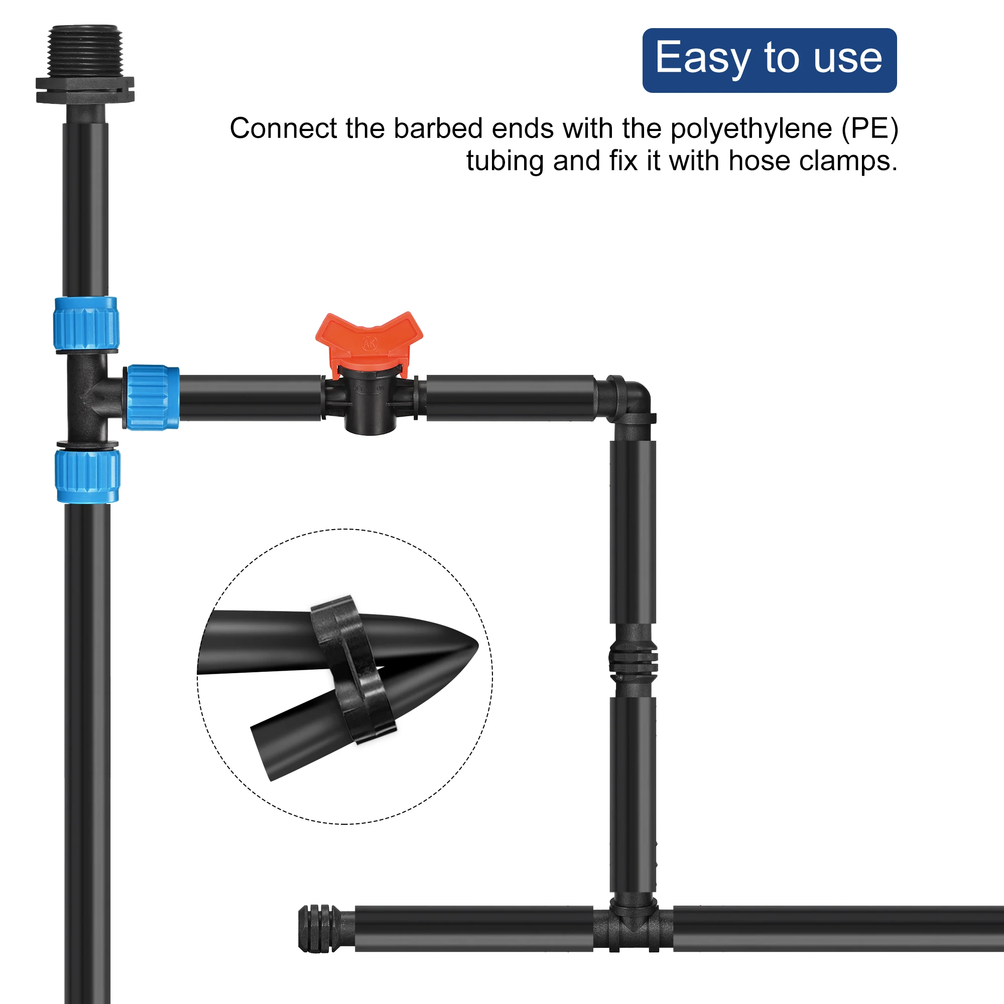 Uxcell อุปกรณ์ชลประทาน19.5มม.6ตรง6 Tee 2ข้อศอก4 End Stoppers 1วาล์ว) สำหรับหยด3/4นิ้วท่อ
