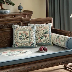 Decorative Square Cushion Cover, Chinese Flower Bird Pillow Case, Sofa Bed and Couch, Asian Floral Green