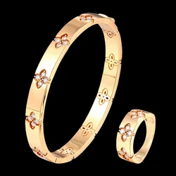 Zlxgirl News Dubai Gold Color Bracelet Ring Set for Women Captivate Bar Slider Brilliant CZ Zirconia Jewelry Pulseira Feminia