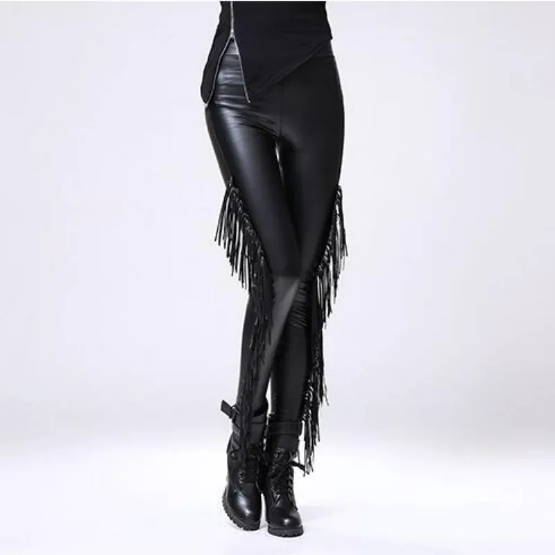 Leggings gothiques en velours pour dames, franges à pampilles, steampunk, gothique, punk, rock, esthétique, chaud, sexy, années 90